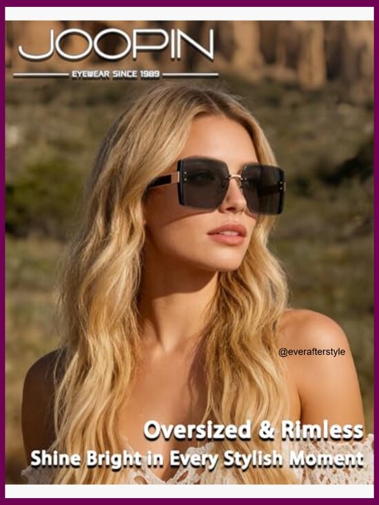 Oversized Rimless Square Sunglasses UV400 Protection Metal Frame main image 6
